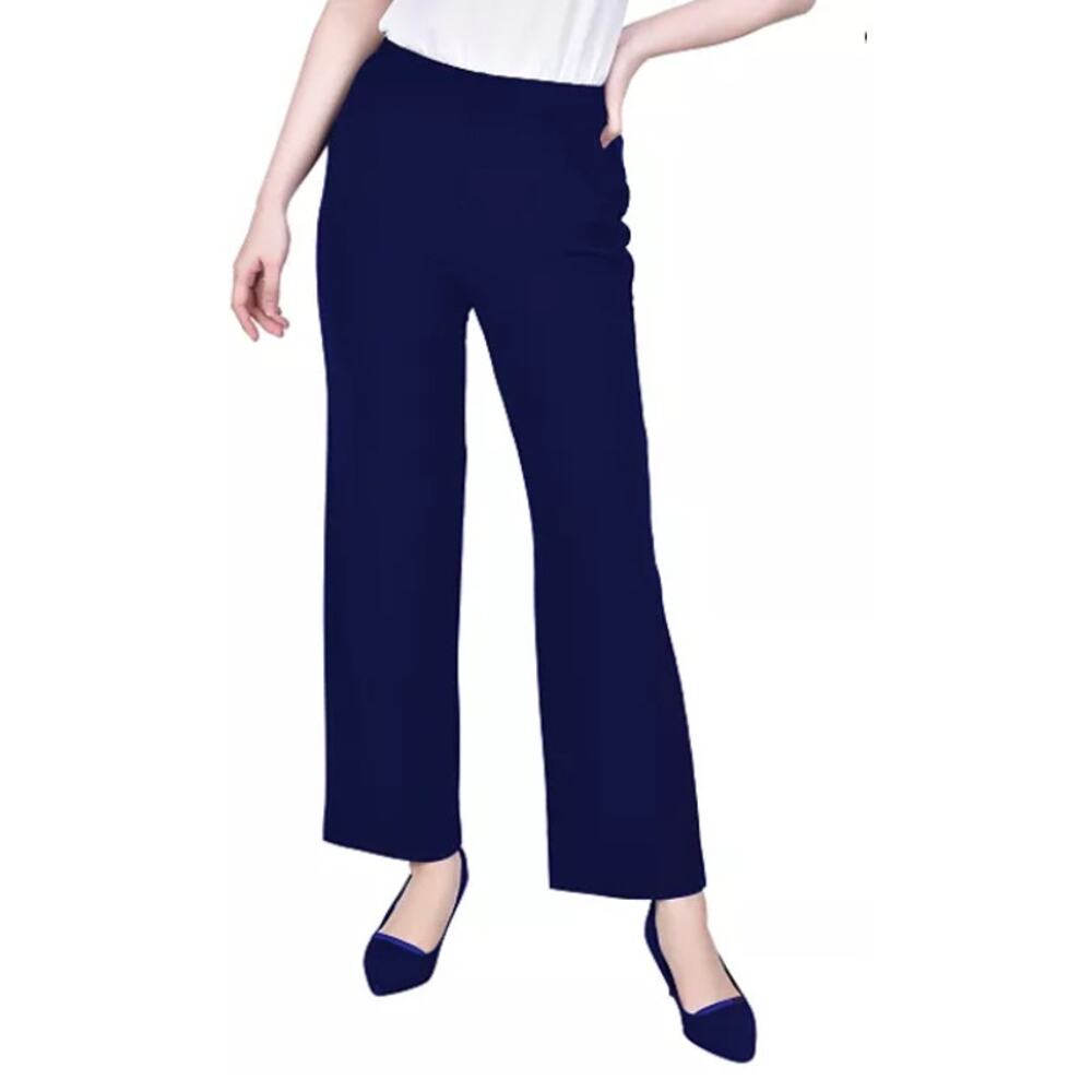 NY Collection Women Plus Size Pull-On Wide-Leg Pants Navy 2X